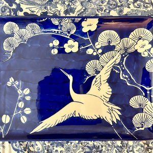 NWT Williams Sonoma Hand-painted Japanese Porcelain Crane Platter RARE